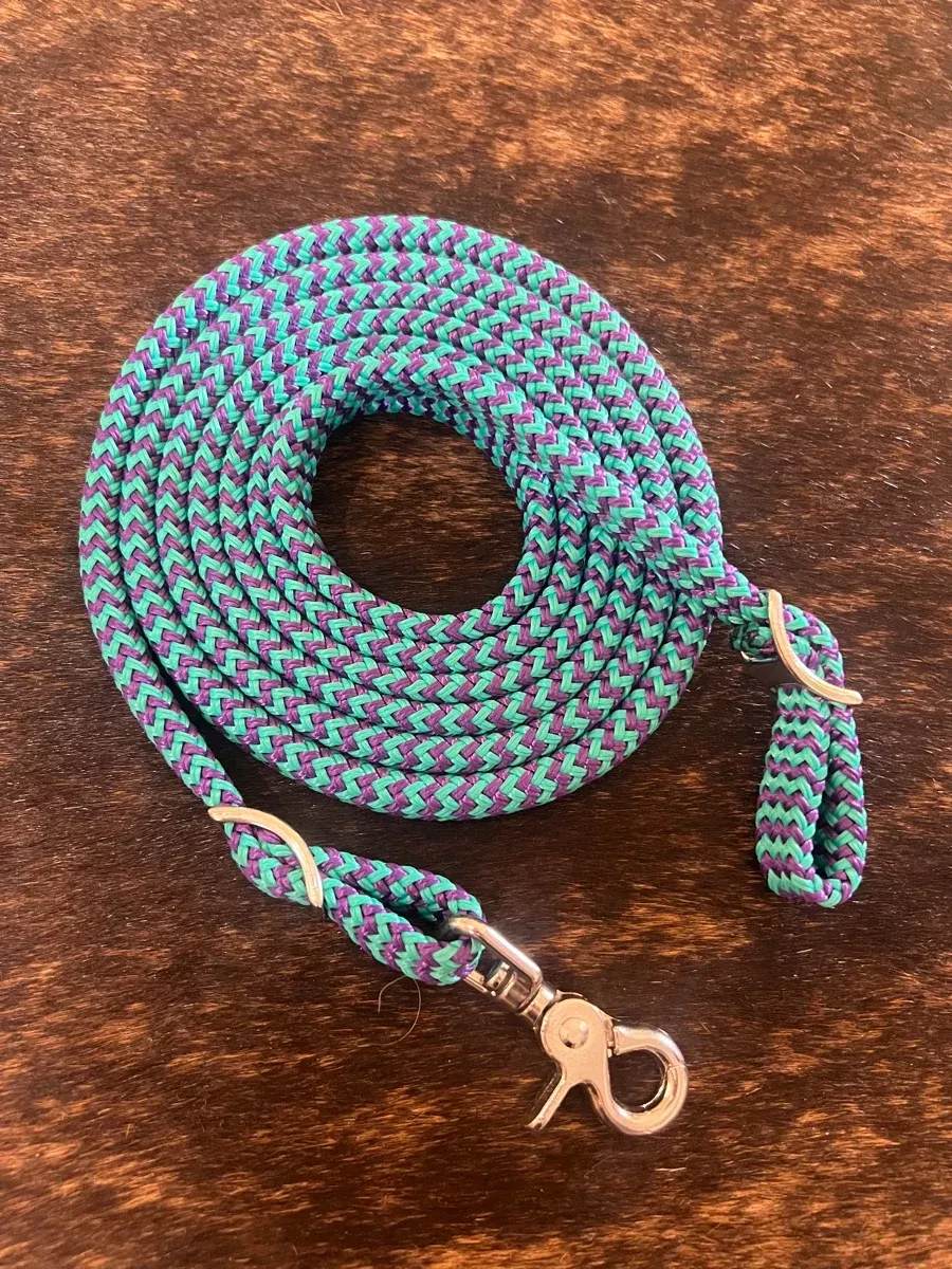 New 7.5' Braided Adjustable Reins - Purple Turquoise RN1121