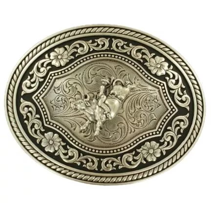 Nocona Bull Rider with Silver Scroll Belt Buckle