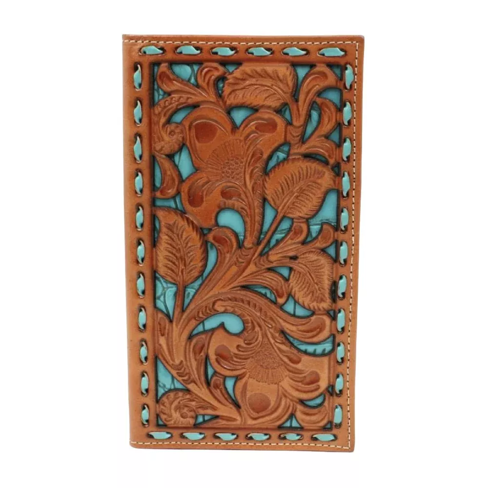 Nocona Floral Turquoise Underlay Rodeo Wallet