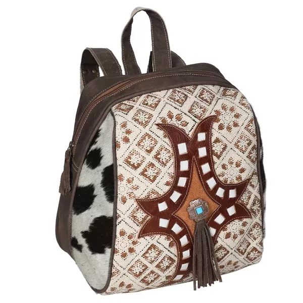Ohlay Backpack Upcycled Canvas Embossed Hair-On Genuine Leather Women Bag Western Handbag Purse