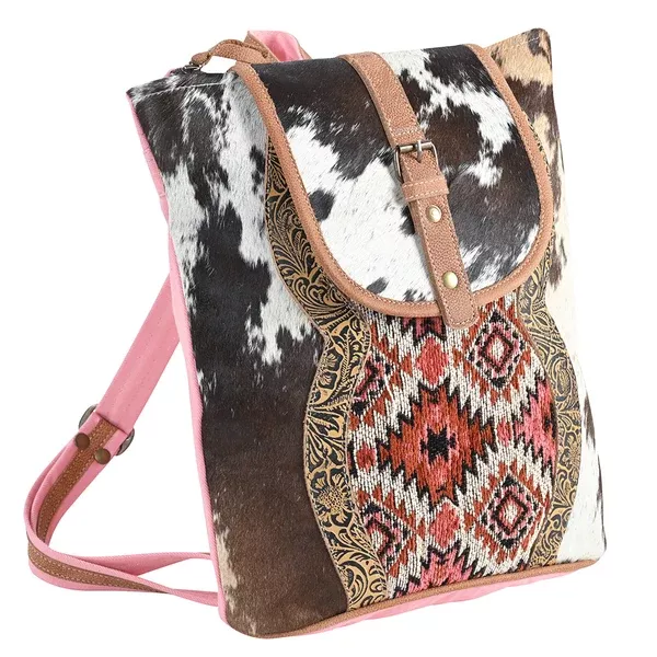 OHLAY OHV387 Backpack Embossed Upcycled Wool Canvas Hair-On Genuine Leather women bag western handbag purse