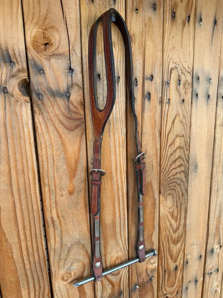 One Ear Shaped Leather Headstall with Silver AccentsHS1249