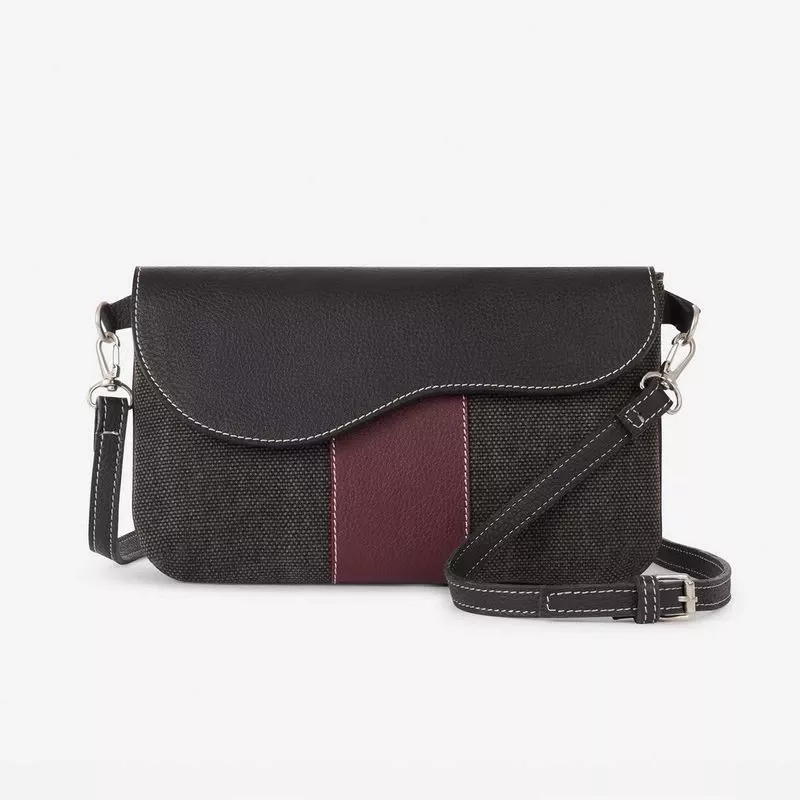 Oughton Vintage Canvas Paddock Crossbody – Graphite/Bordeaux