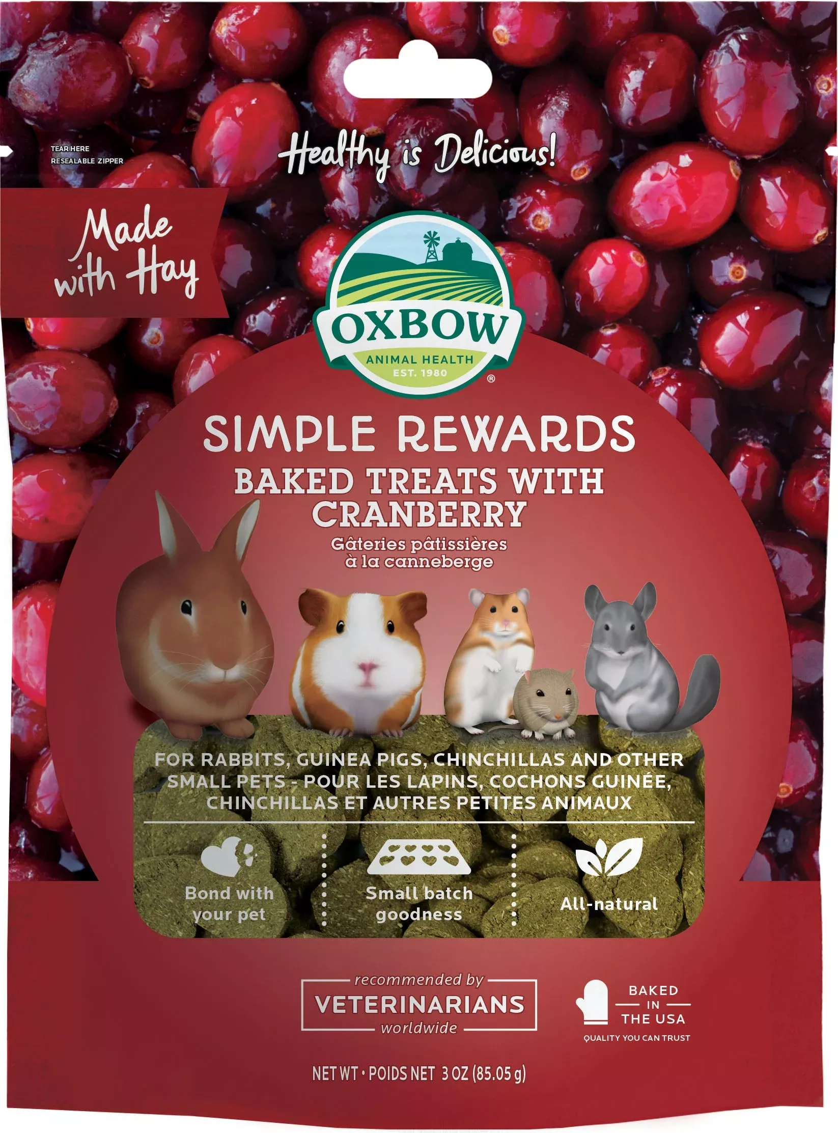 Oxbow Simple Rewards Baked Treats, Cranberry, 3 oz