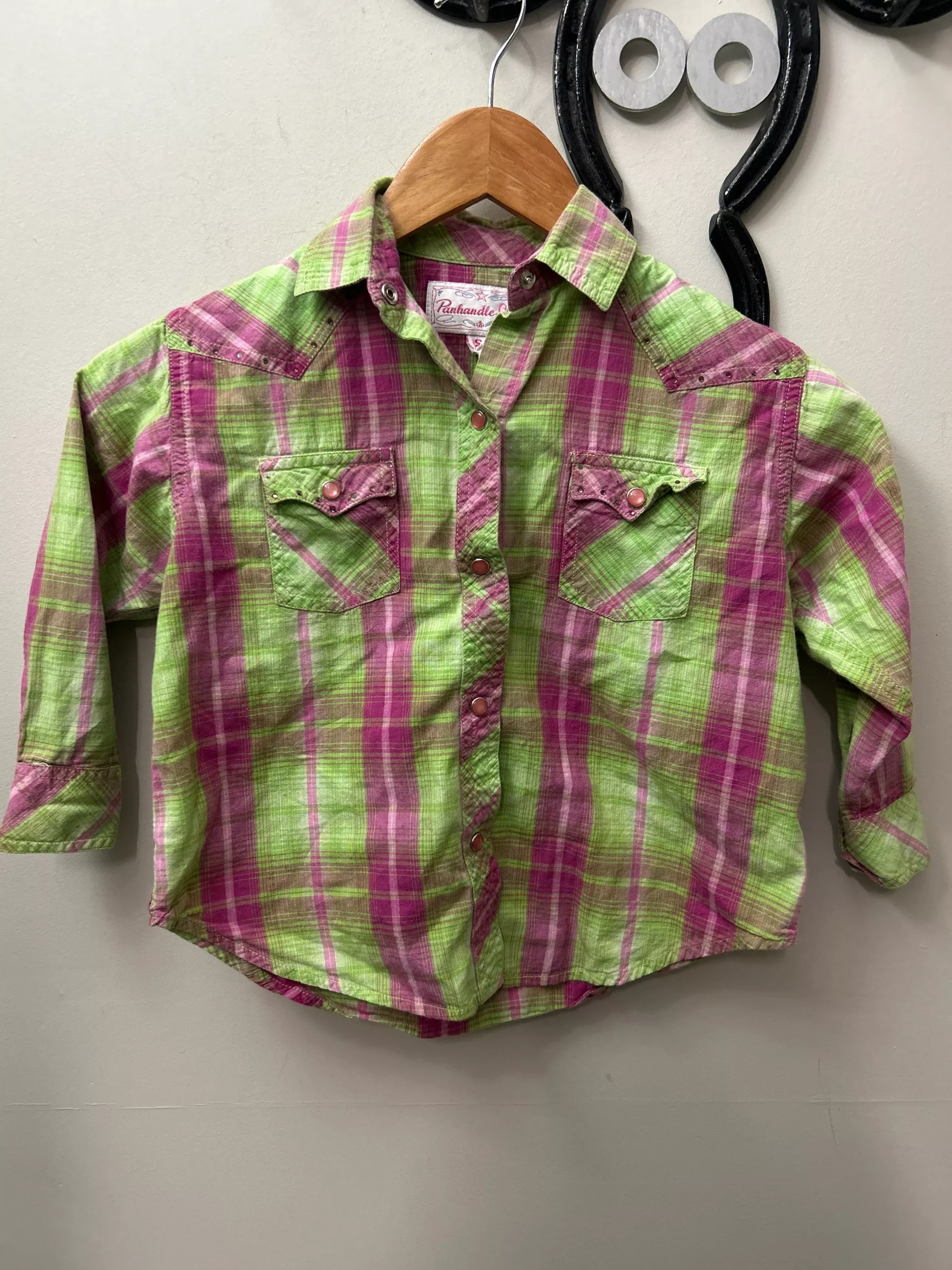 Panhandle Slim Kid's Green and Pink Shirt Small