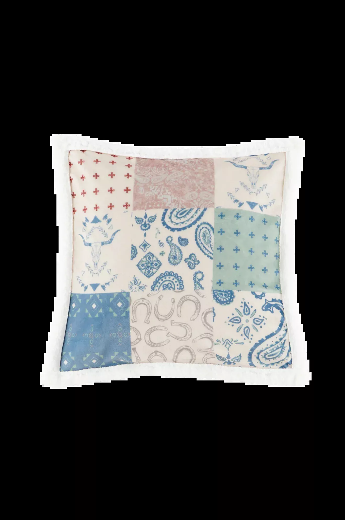 Patchwork Paisley Campfire Sherpa Pillow