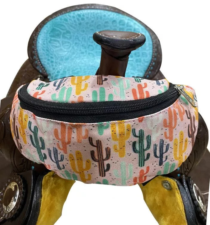 PINK CACTUS PRINT INSULATED NYLON SADDLE POUCH