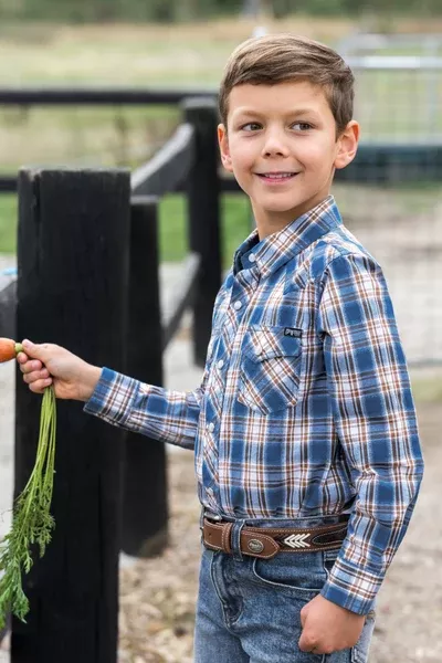 Pure Western Boys Todd Shirt - Navy /Tan