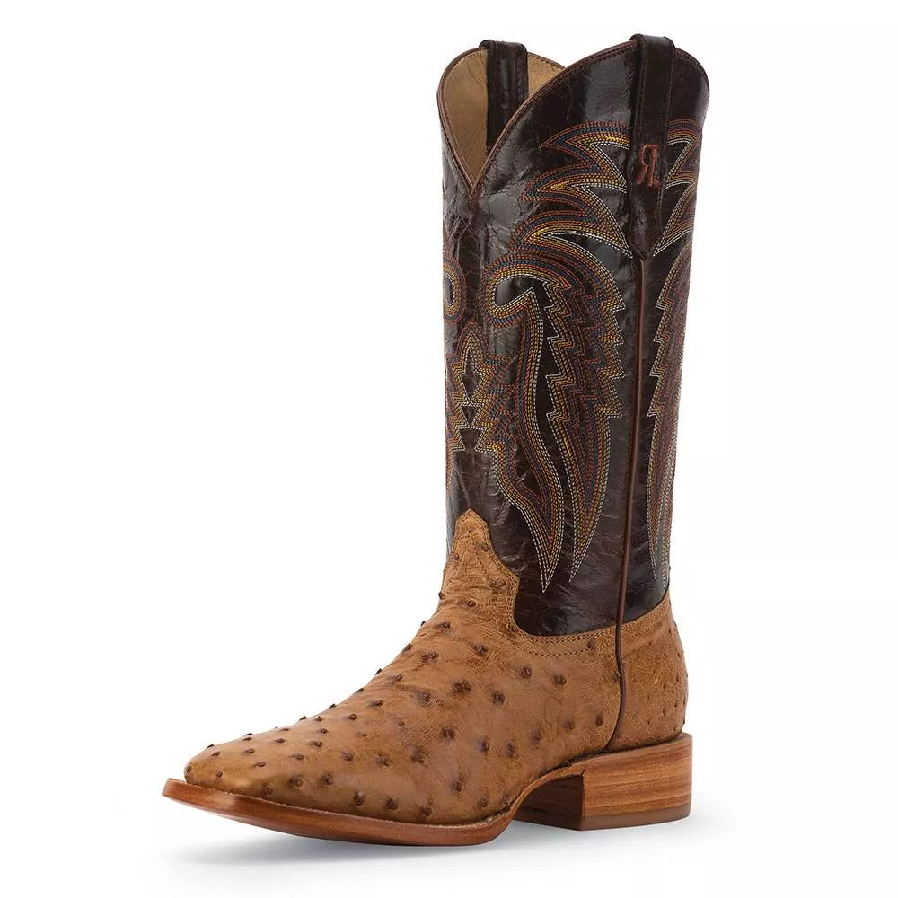 R. Watson Men's Antique Saddle Full Quill Ostrich Square Toe Boot