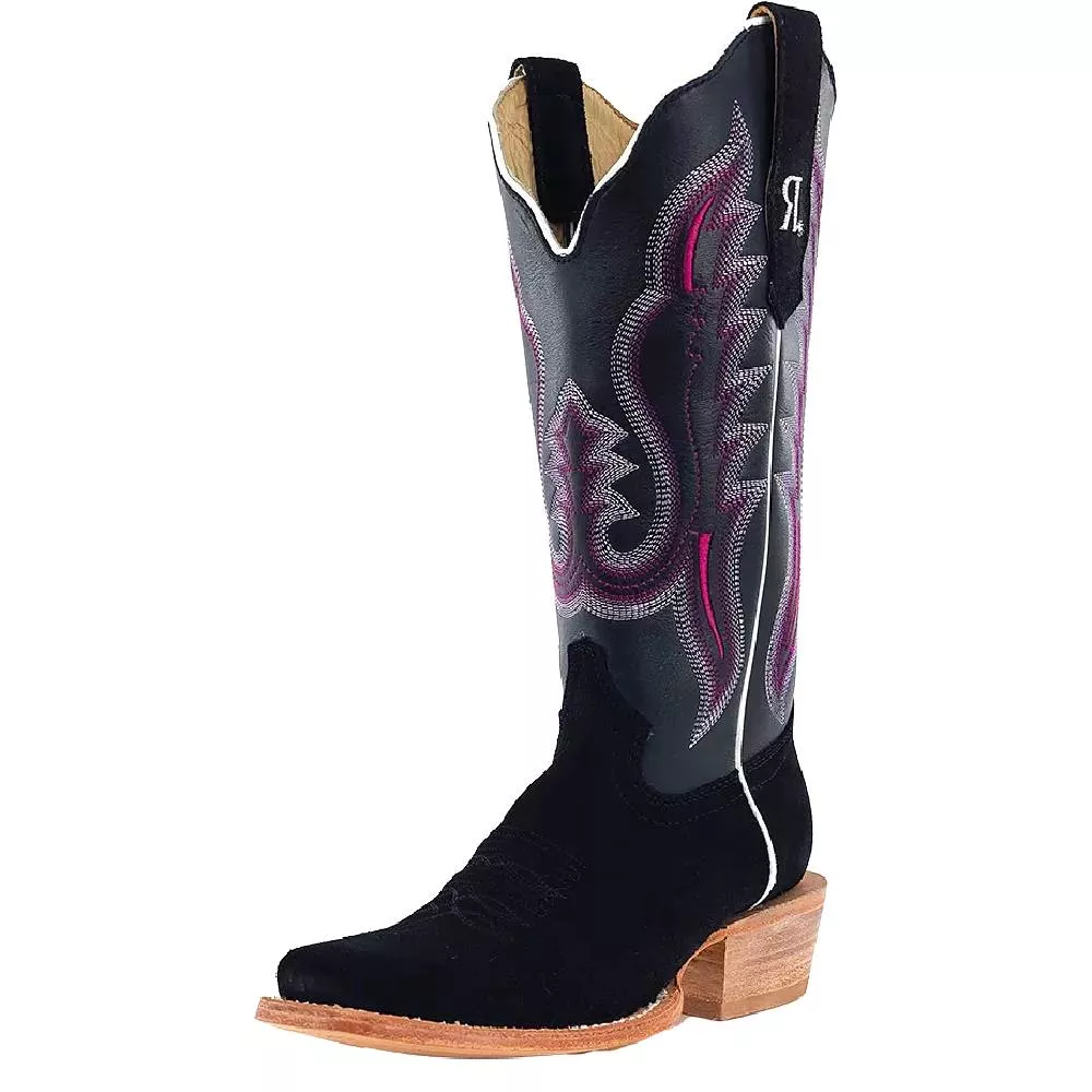 R. Watson Women's Black Roughout Cutter Toe Boot