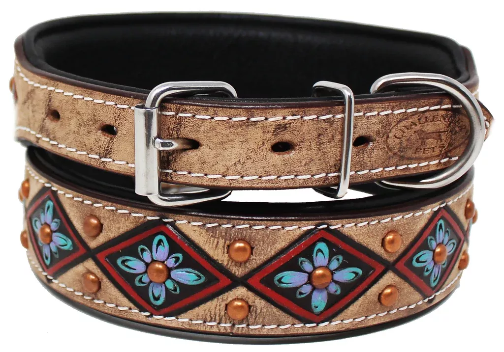 Rhinestone Dog Puppy Collar Crystal Western Cow Leather6020RD