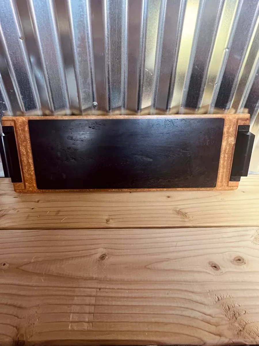 Roasted Oak Wood and Gold Epoxy Resin Serving Tray