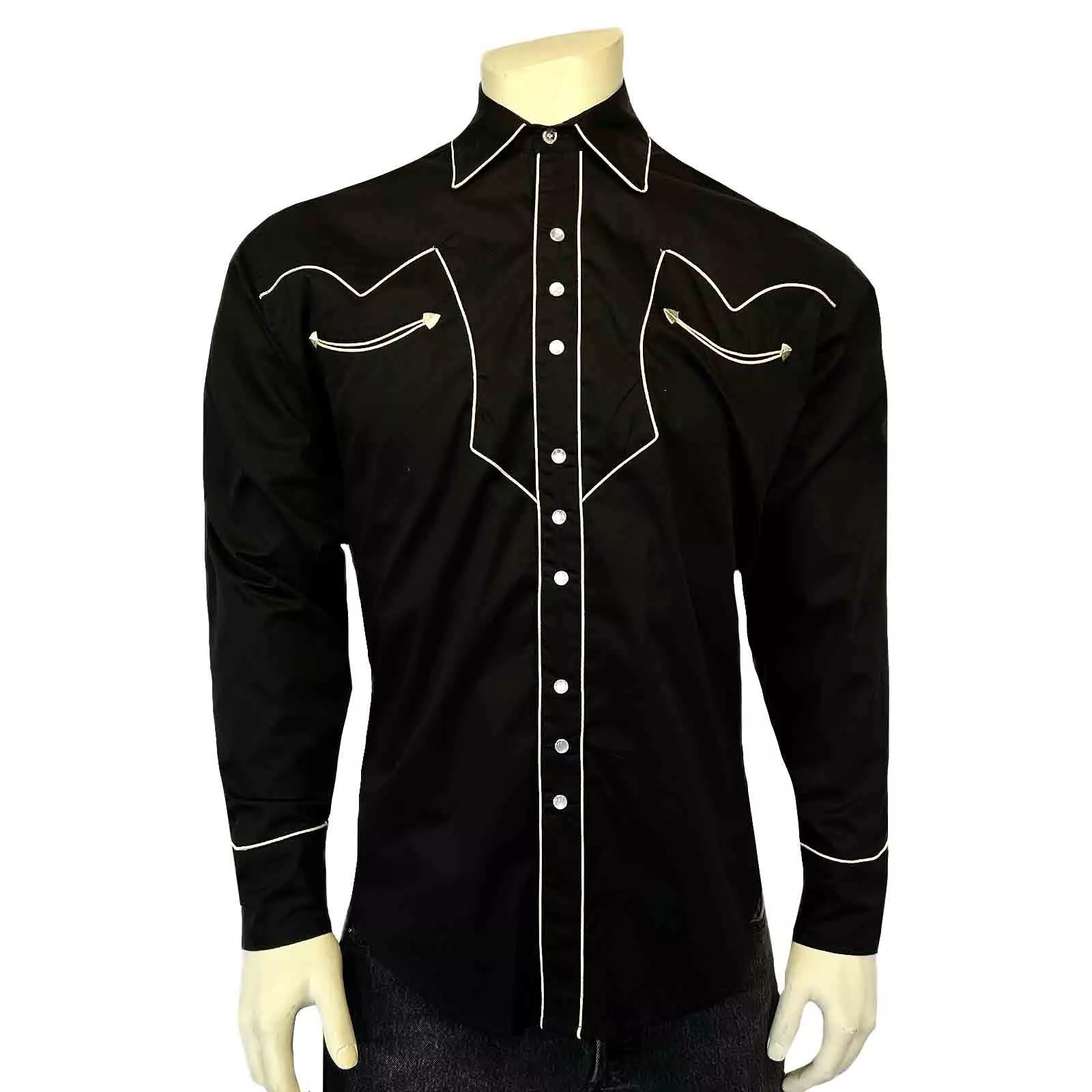 Rockmount Ranch Wear Men's Vintage Solid Black Western Shirt with Piped Lightning Yokes