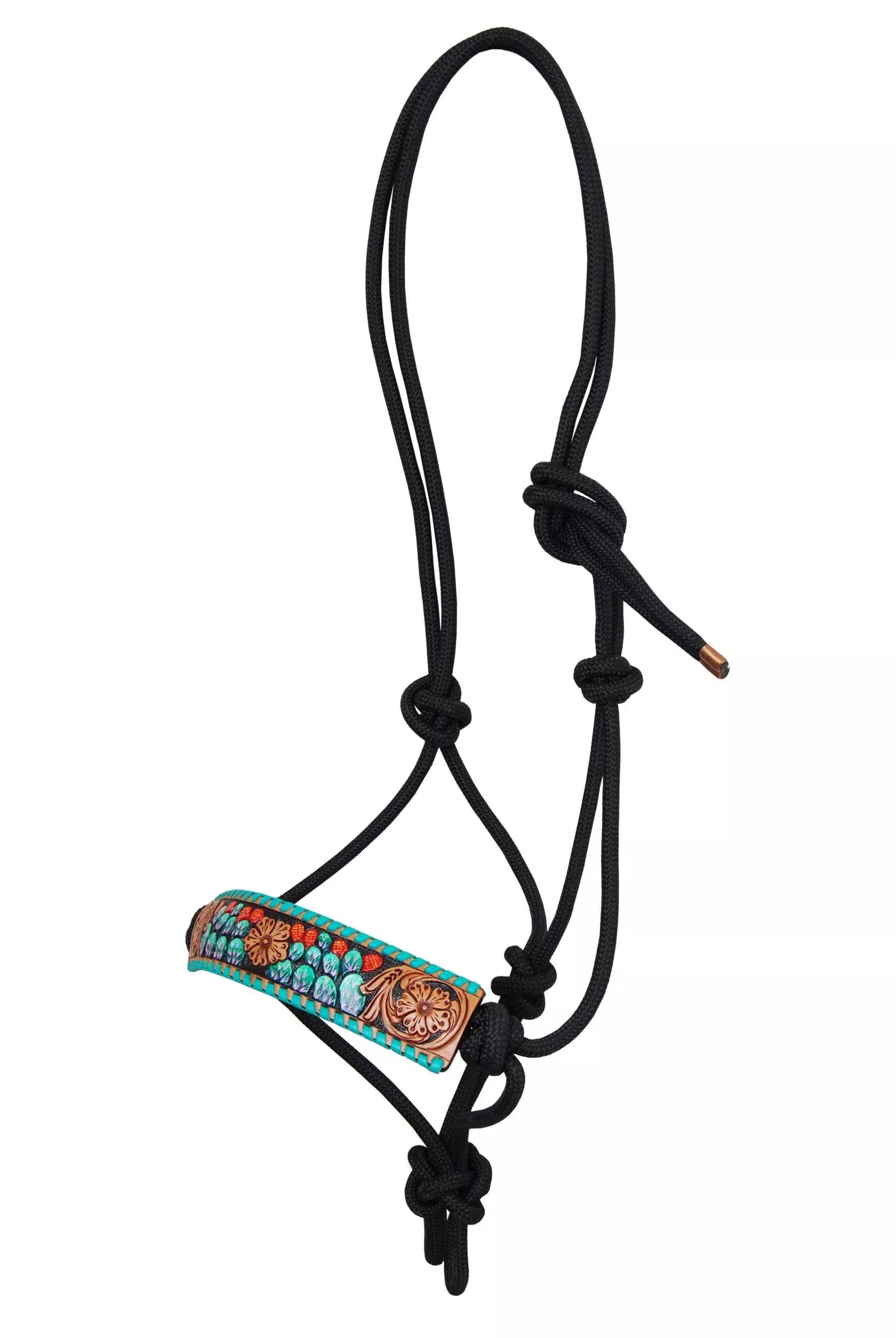 Rope Halter with Cactus Design & Turquoise Whipstitch