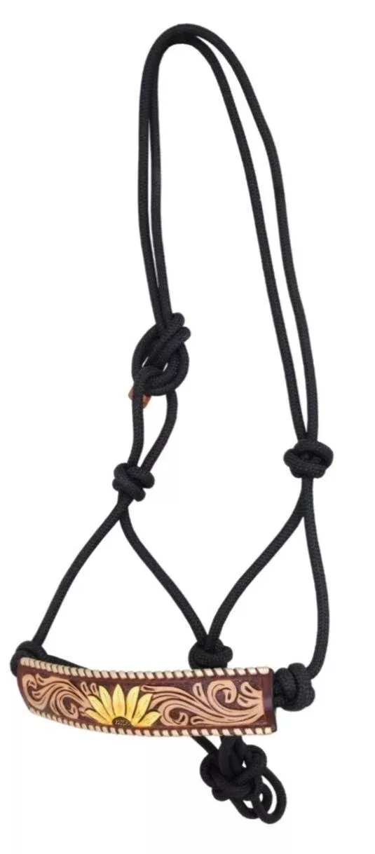 Rope Halter with Sunflower Tooling & Metallic Whipstitch
