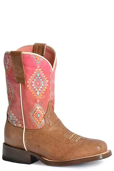 Roper Big Kid's Dakota Square Toe Waxy Brown Leather Boot