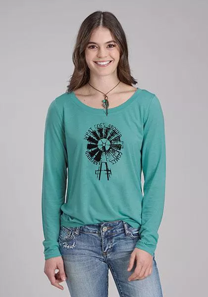 Roper Ladies LS BlueWhat Goes Around Tee 0303805130113