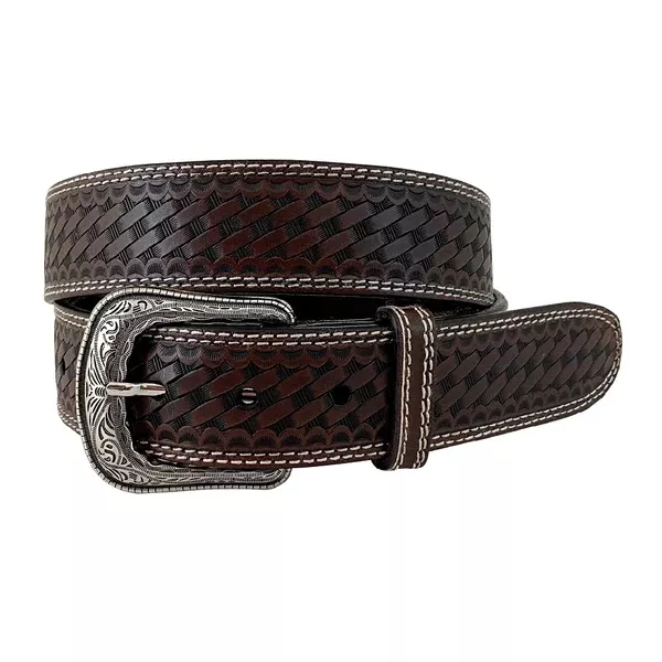 Roper Mens Belt | Basket Weave Emboss | Brown
