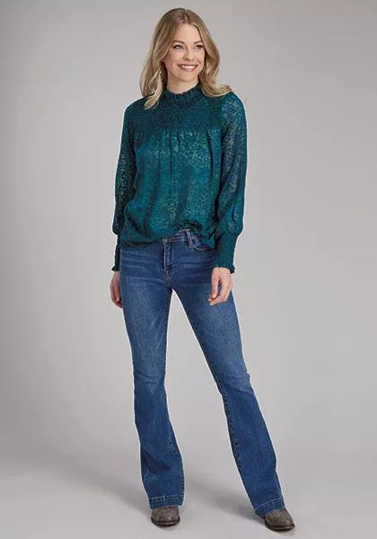 Roper Studio West CollectionBurnout Brasso Blouse Teal LS 0305005391003