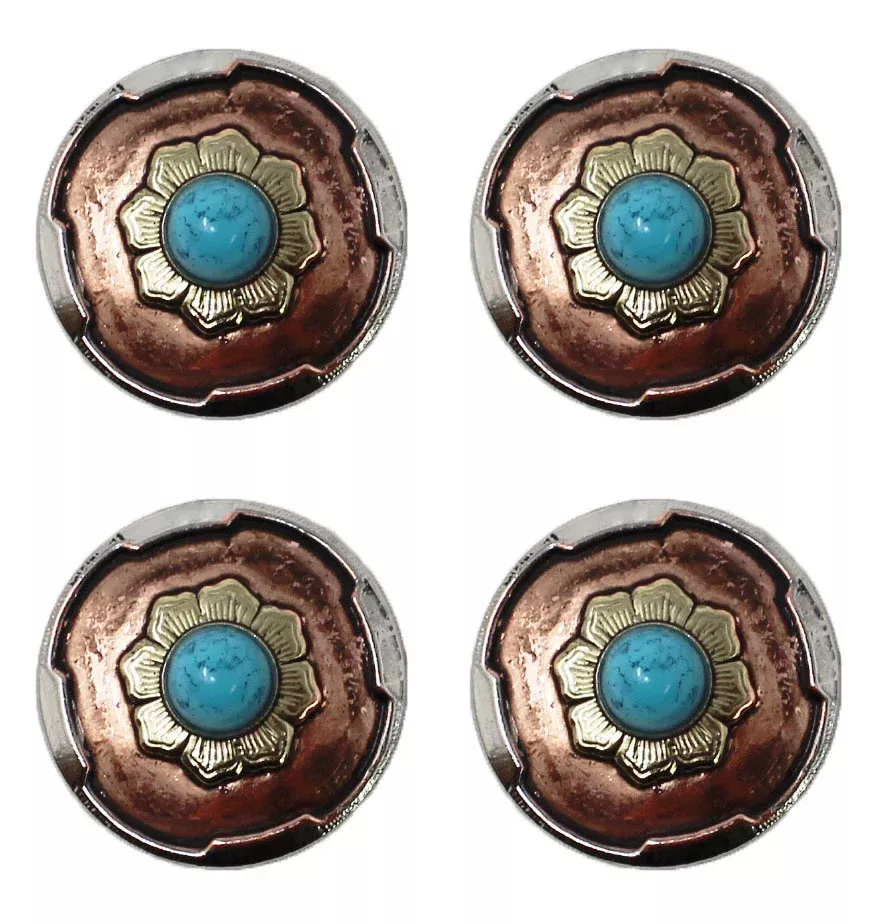 Set of 4 Conchos Western Saddle Tack Flower Engraved Co552