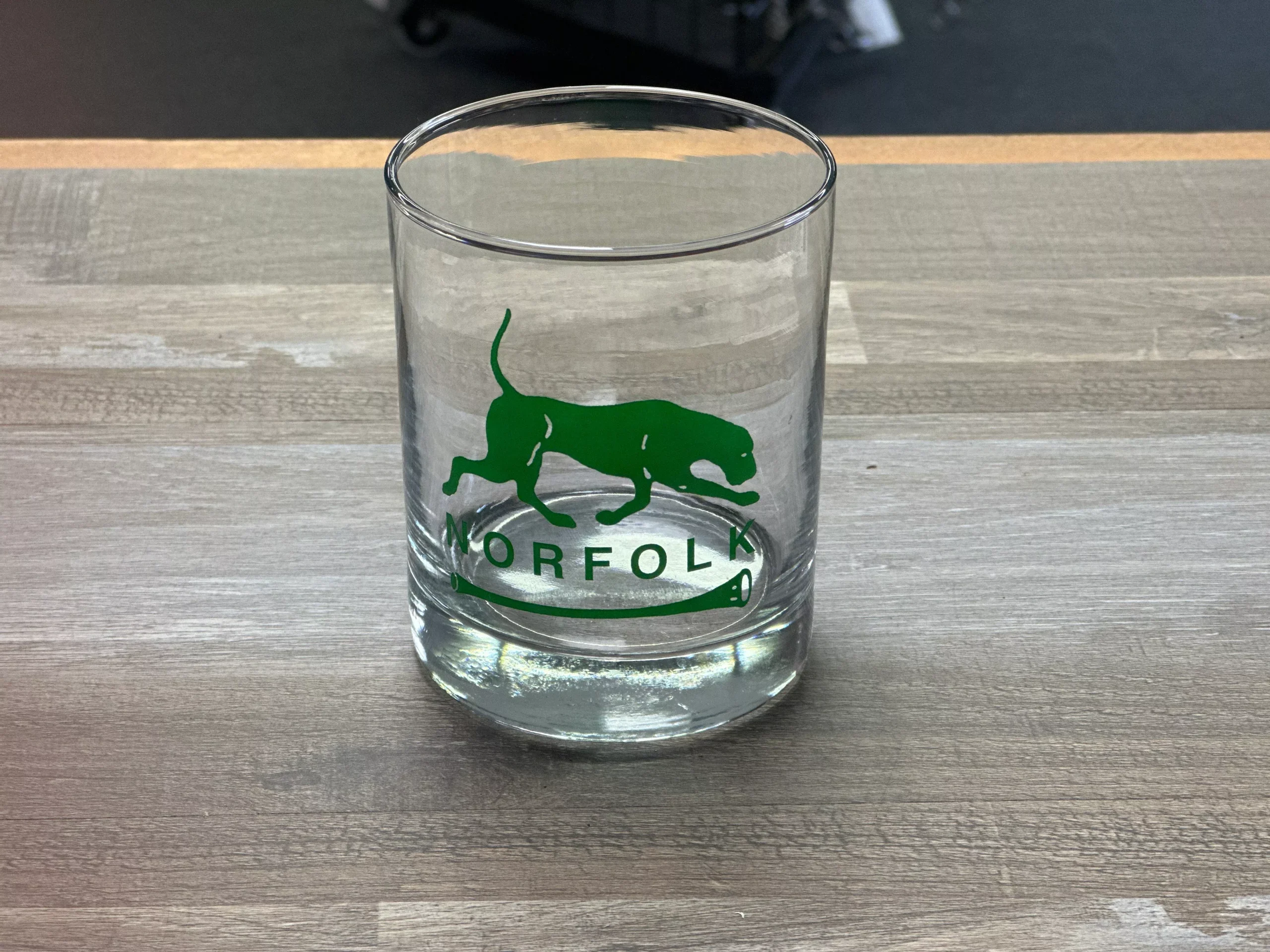 set of 8 Norfolk Hunt Rocks Glasses with Green NHC Logo