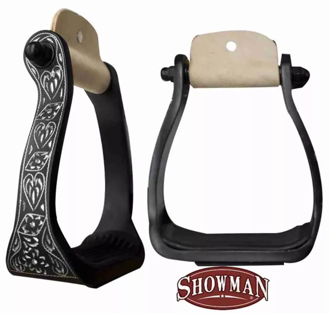 Showman Black Aluminum Engraved Stirrups