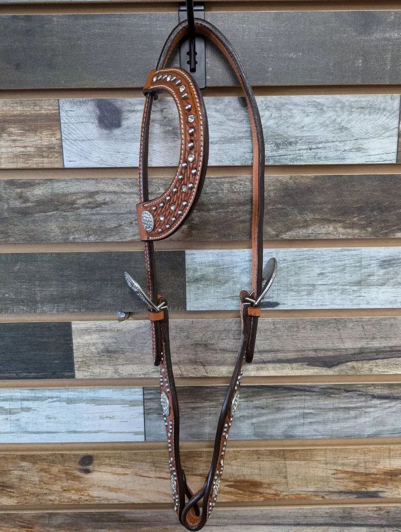 Silver Bling Single Ear Western Headstall Horse Medium Oil