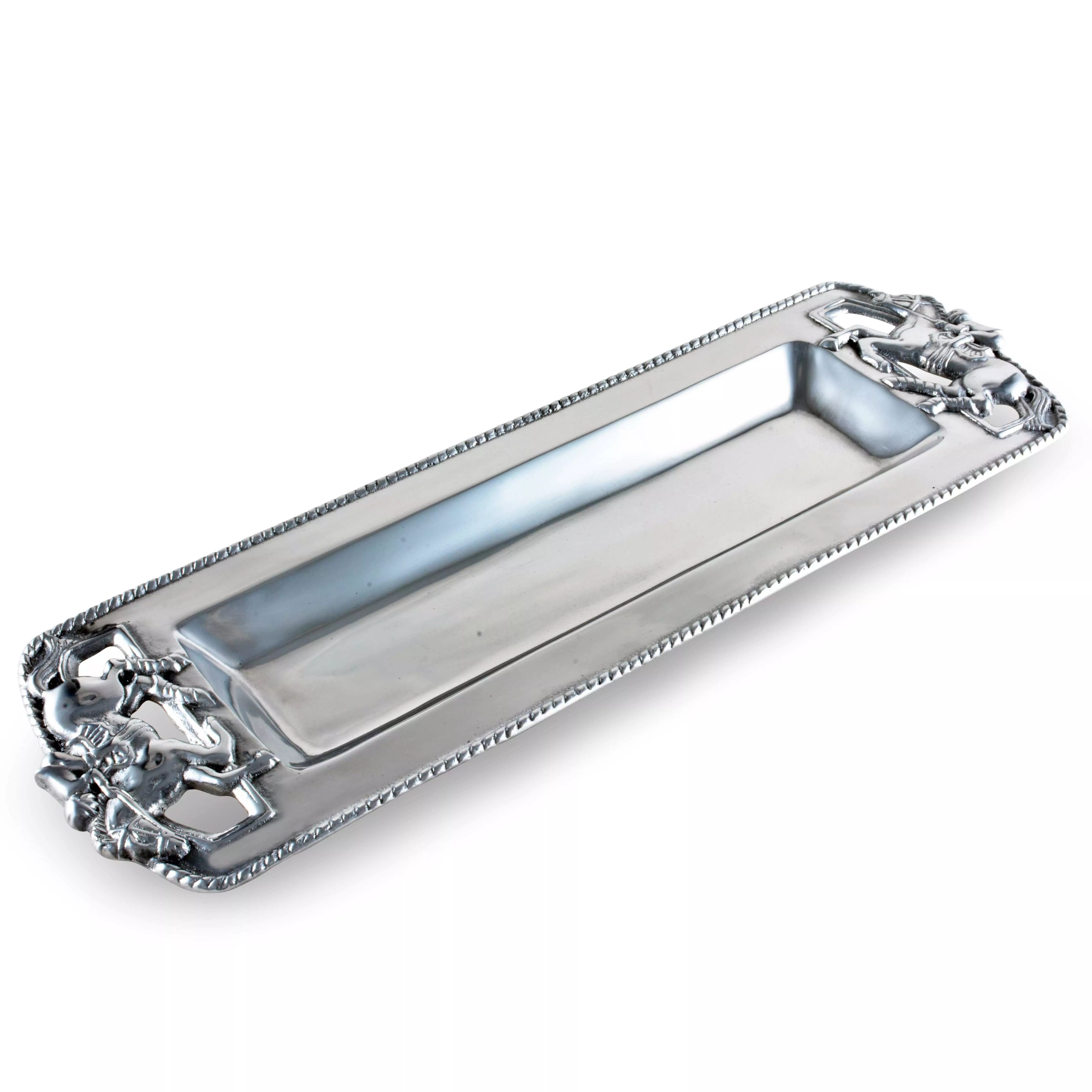 Silver Equestrian Thoroughbred Oblong Tray – Elegant Serveware & Gift for Horse Lovers