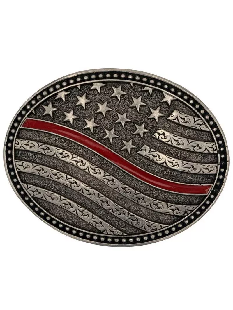 Silver Oval Flag with Red Buckle