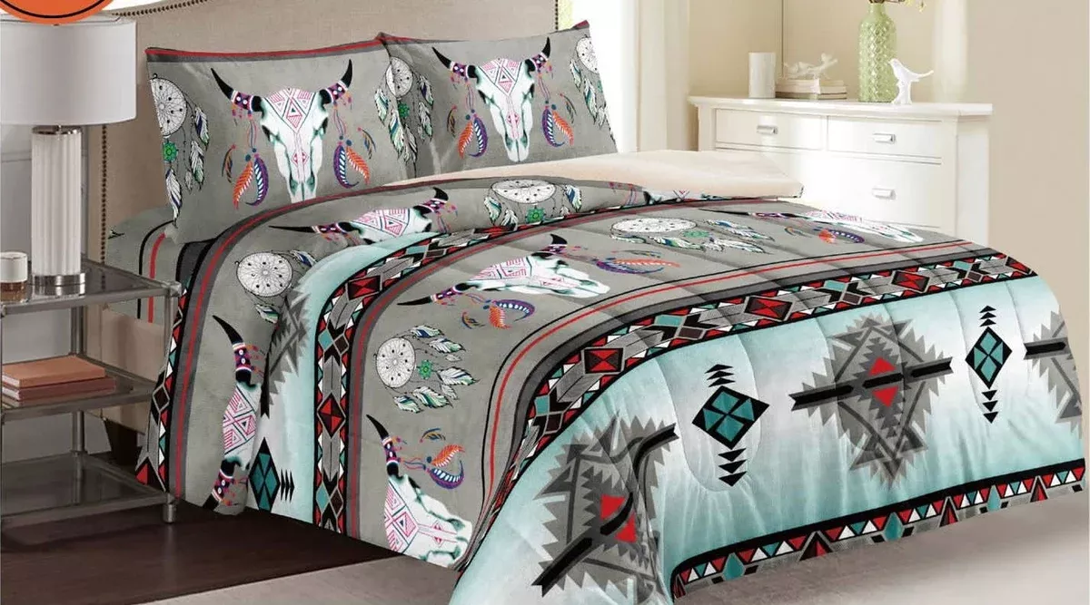 SKULLS DREAM CATCHER 3PC SHERPA COMFORTER SET KING SIZE