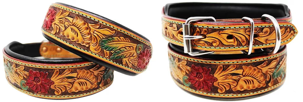 Soft Genuine Leather Beaded Padded Dog Puppy Collar60159