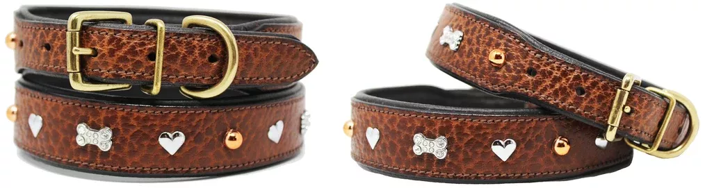 Soft Genuine Leather Padded Charm Dog Collar 60AA264