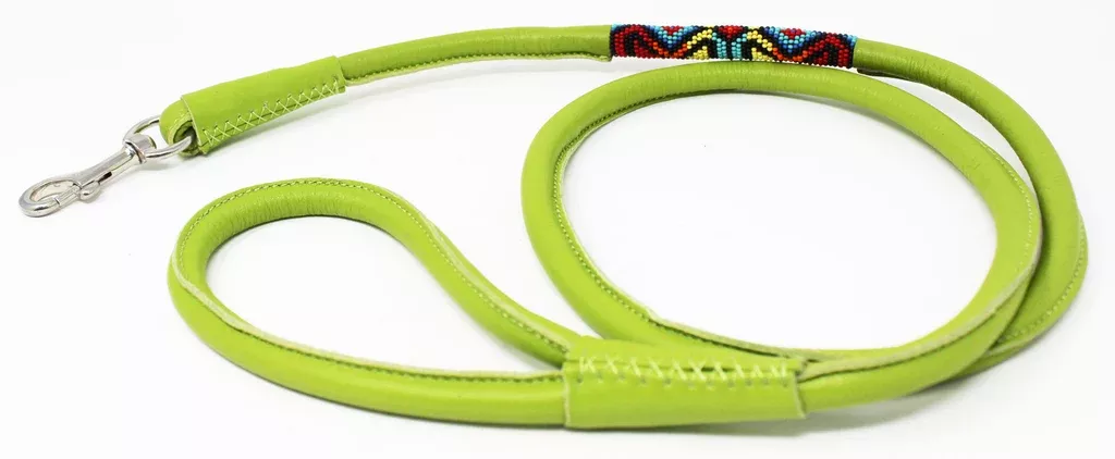 Soft Rolled Leather Beaded Dog Collar Leash600RTLeash