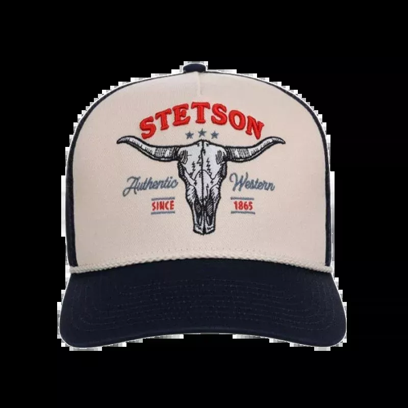 Stetson Skull 5 Panel Trucker Hat-Denim