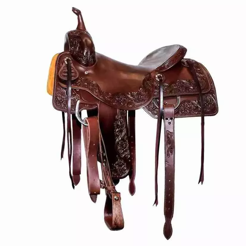 STT Full Natural Slickout Floral Border Tool Cutting Saddle