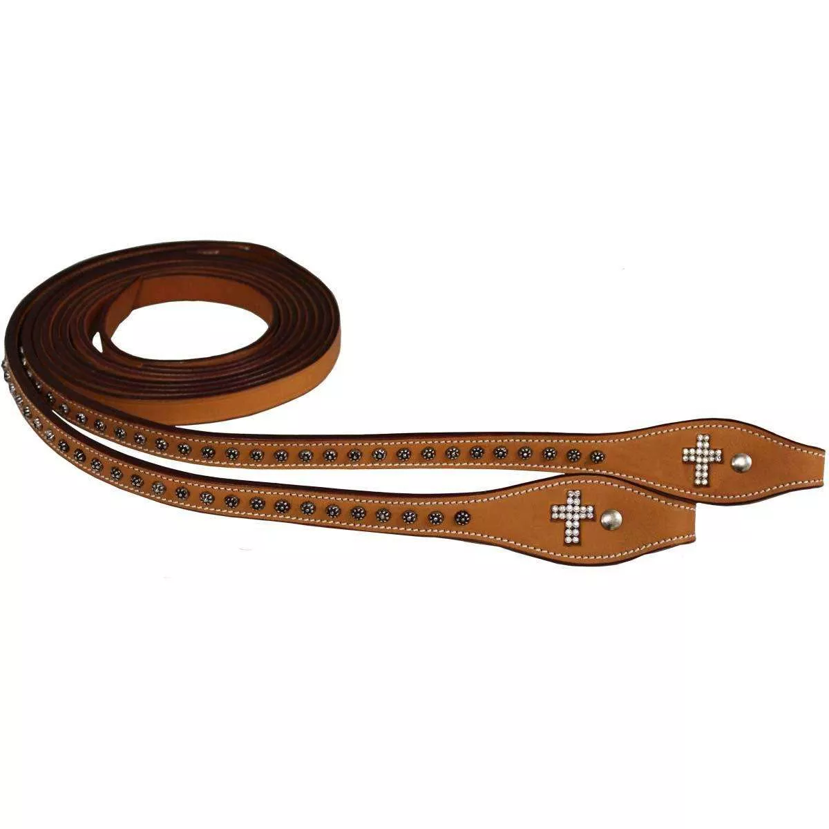 Tahoe Crystal Cross Leather Split Reins with Sunspots
