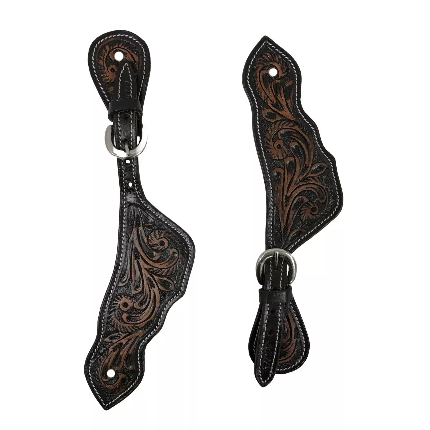 Tahoe Spur Straps Vintage Leaf Hand tooledLeather Unisex Pair