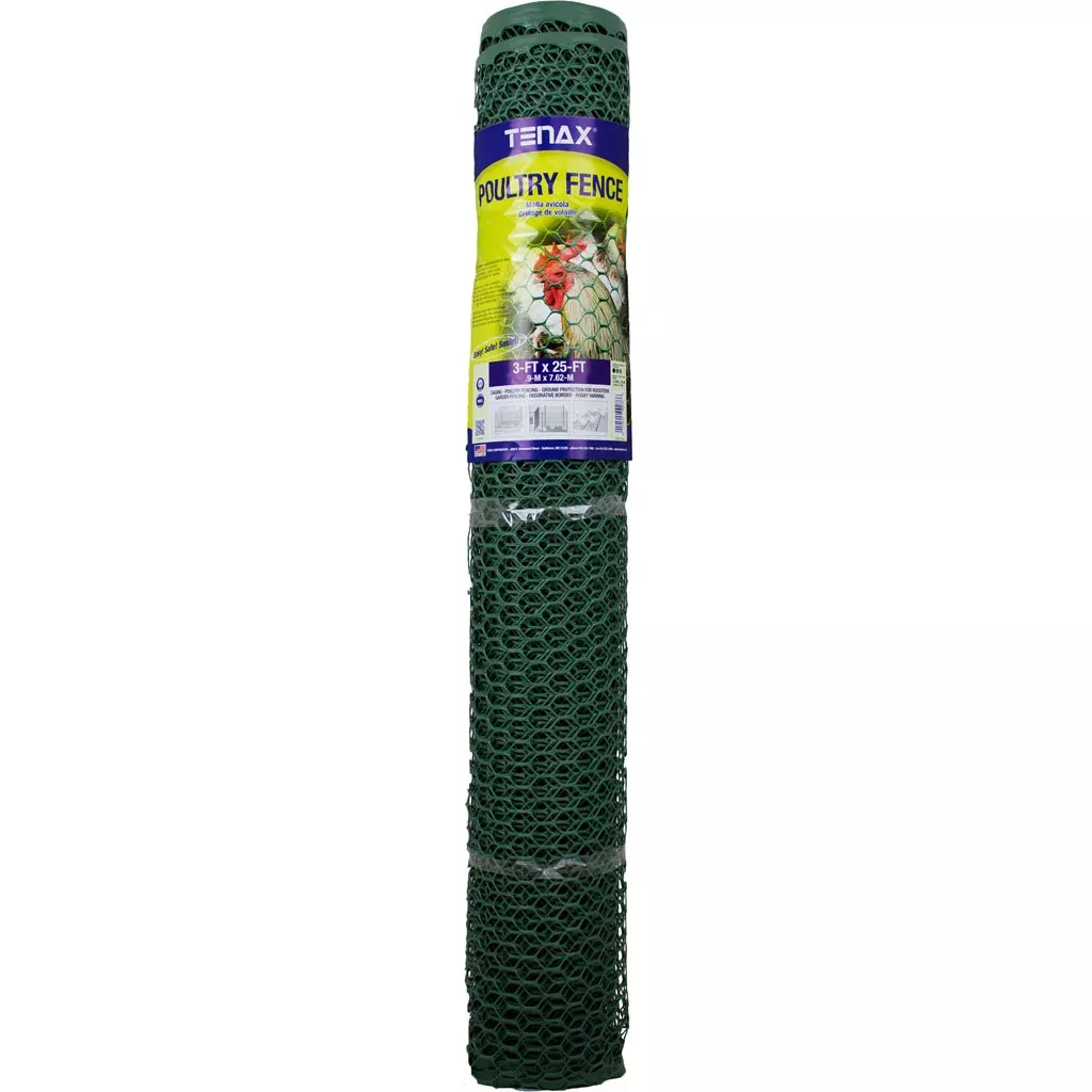 Tenax Plastic Hex Net Poultry Fence, 3 x 25 ft, Green