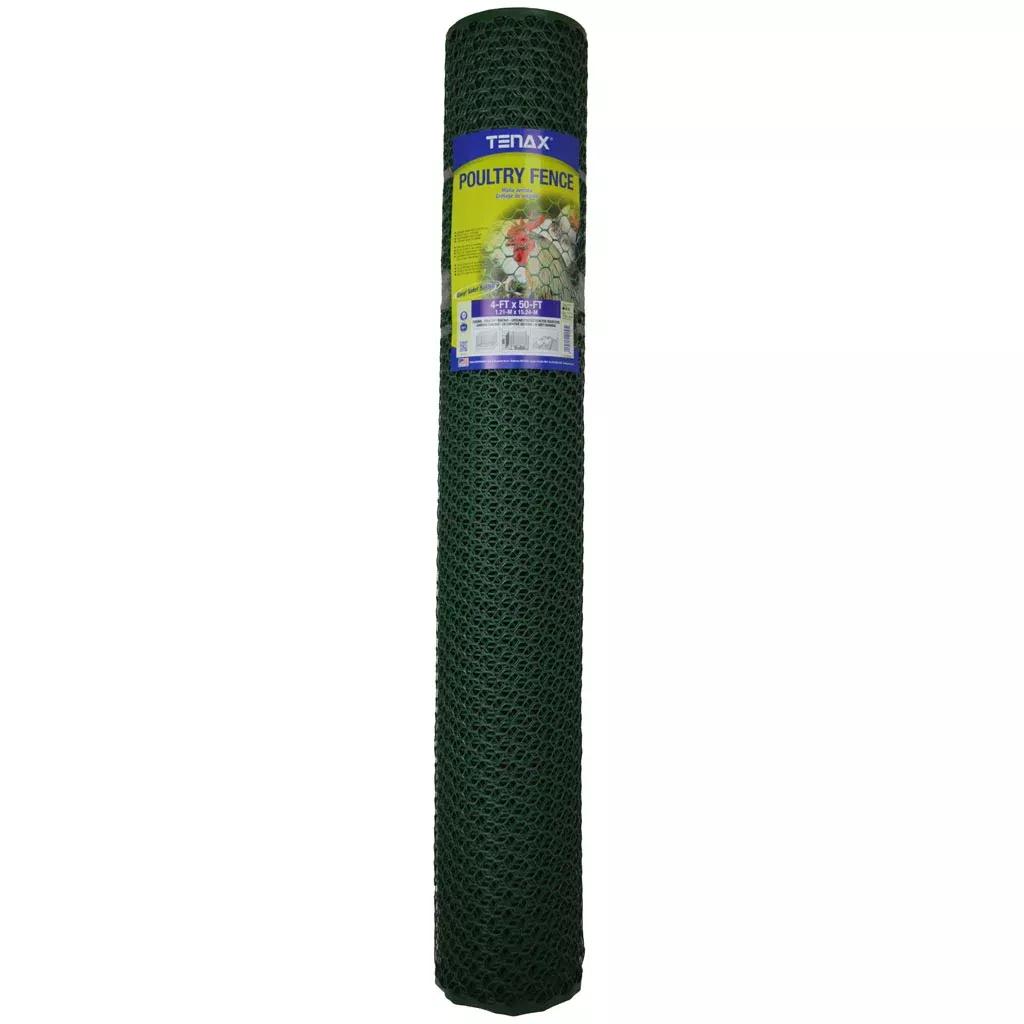 Tenax Plastic Hex Net Poultry Fence, 4 x 50 ft, Green