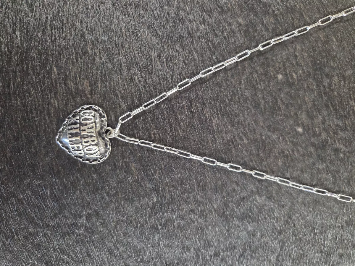 Tipi Cowboy Killer Heart Silvertone Necklace