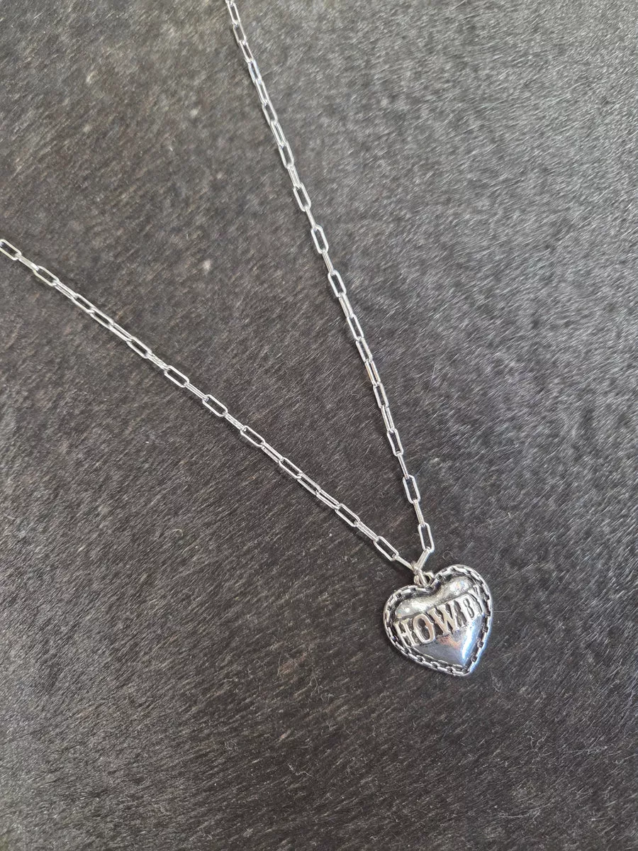 Tipi Howdy Heart Silvertone Necklace