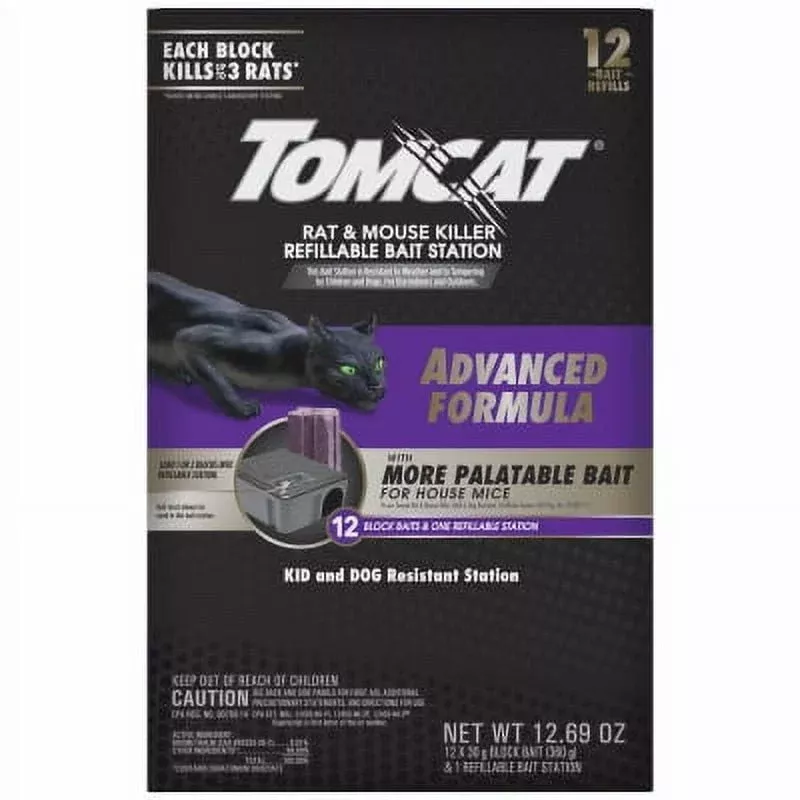 Tomcat Advanced Formula Refillable Mouse Bait Station, 12 refills