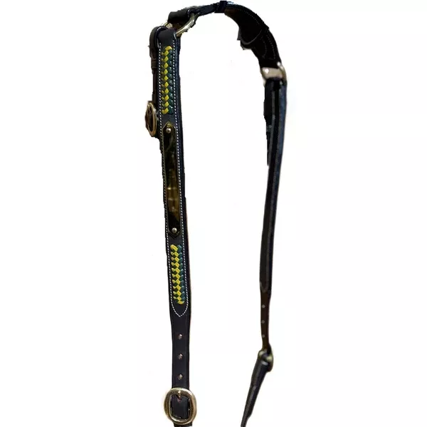 Toprail Equine Show Breastplate | Diamond Plate | Yellow / Green Plait | Cob