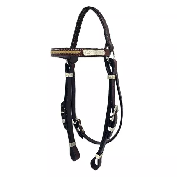 Toprail Equine Show Bridle | Silver Plates and Buckles | Rawhide Stitching