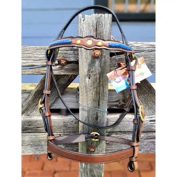 Toprail Leather Show Bridle 3 Studs with Plait Detail
