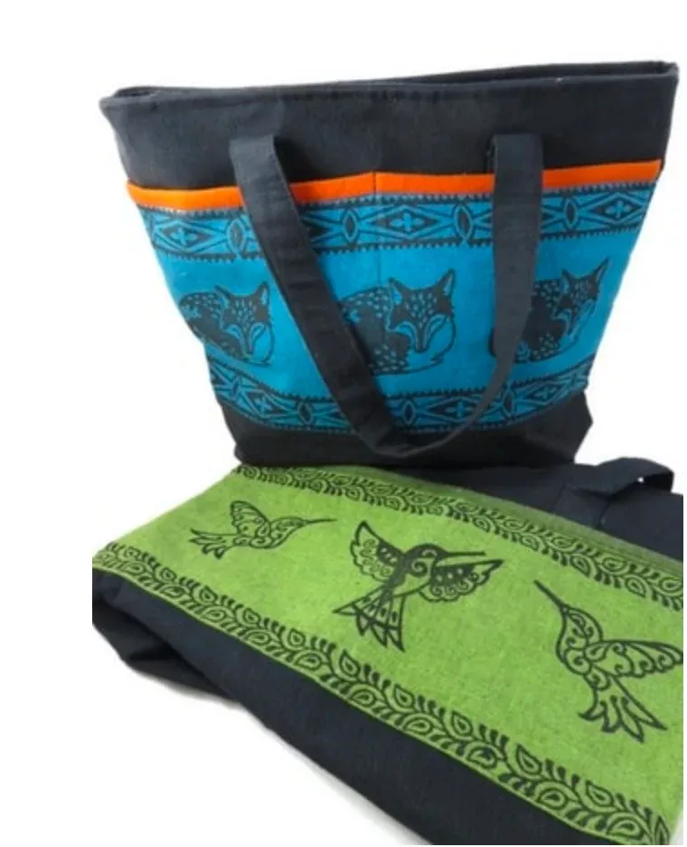 Tote Bag with Animal Blockprint Designs
