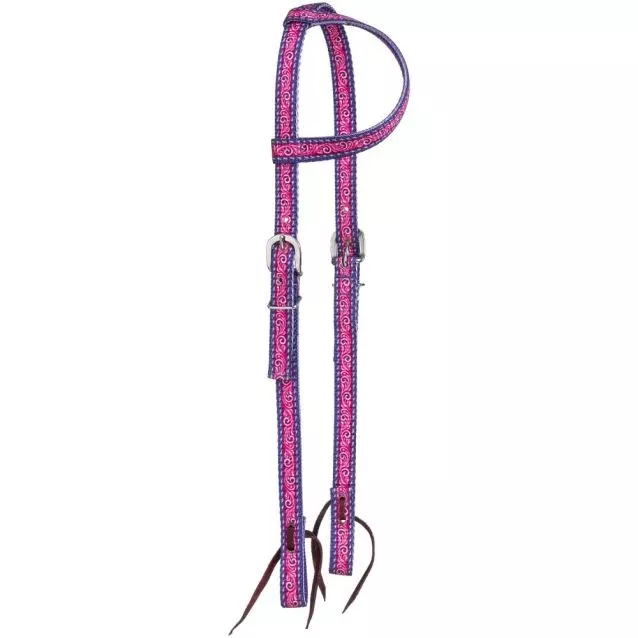 Tough1 Navy/Red Tooled Nylon One Ear Headstall