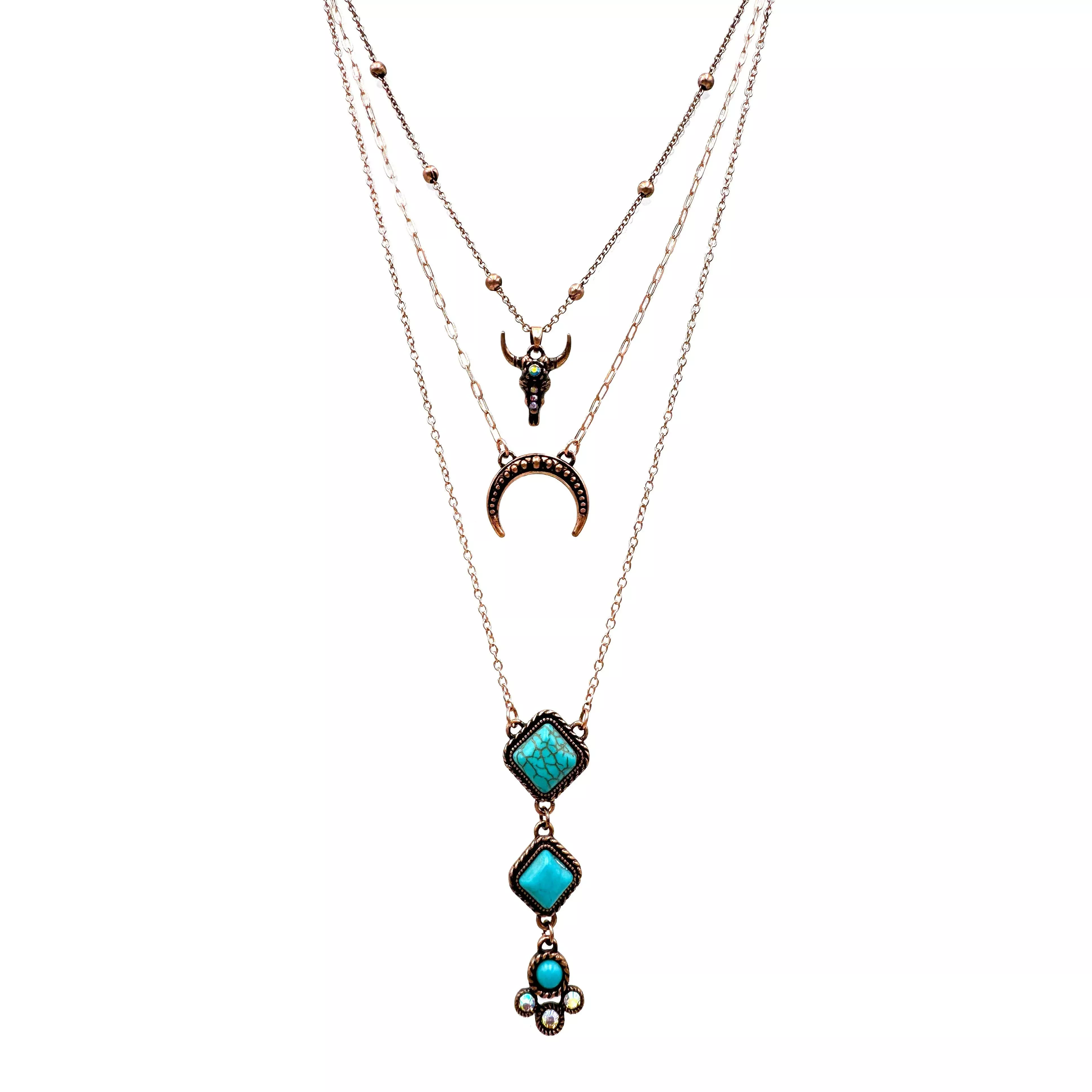 Turquoise Crescent Longhorn Three Piece Necklace