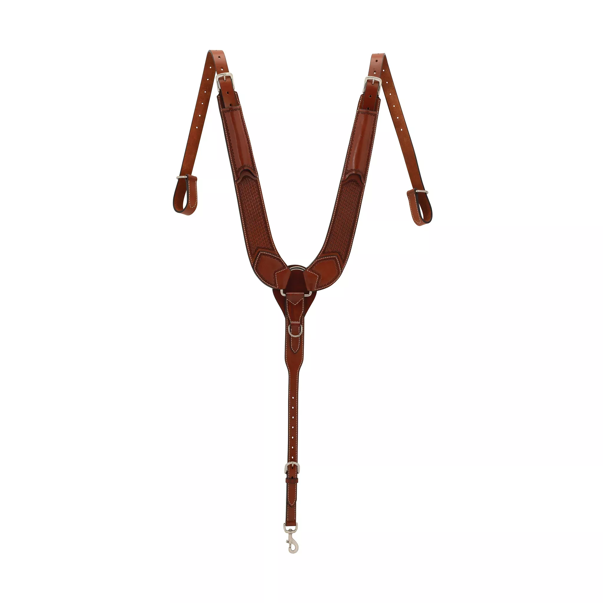 Turquoise Cross Basketweave Tooled Pulling Breast Collar