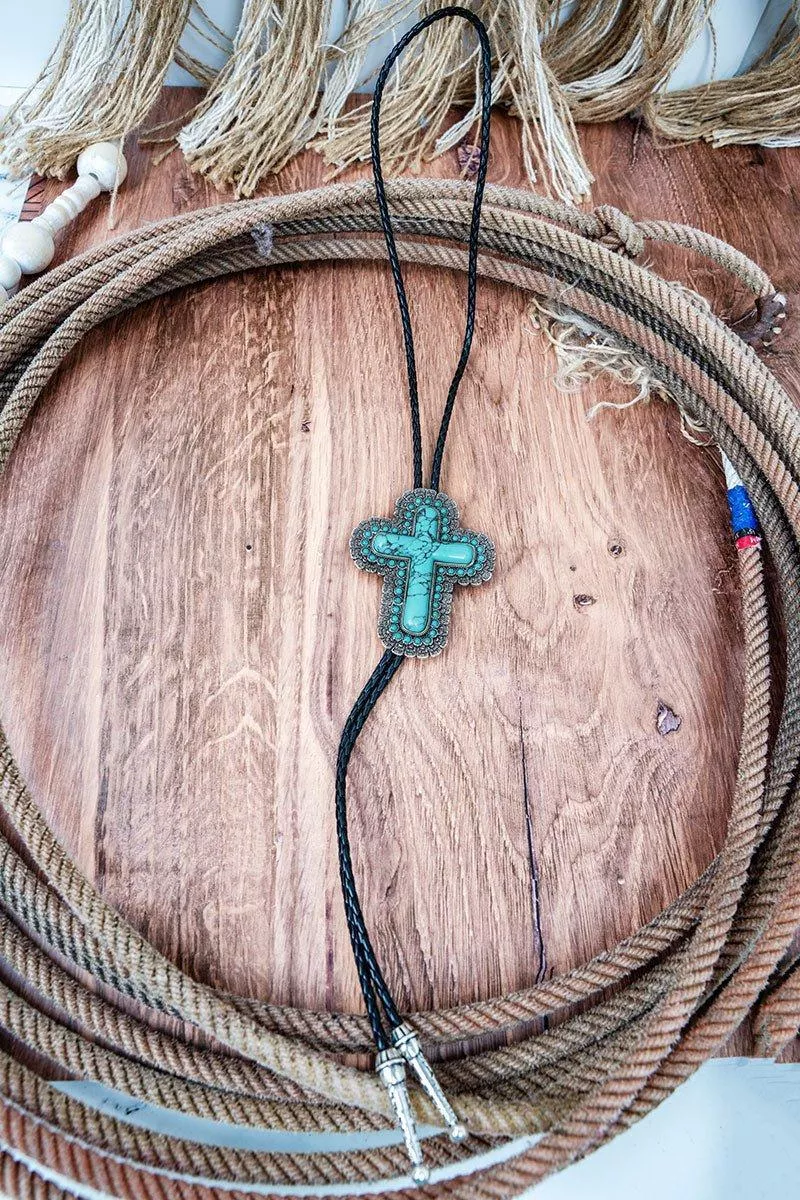 Turquoise & Silverstone Frontier Faith Bolo Tie Necklace